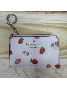 Kate Spade New York Strawberry Leather Keychain Credit Card Wallet Pink